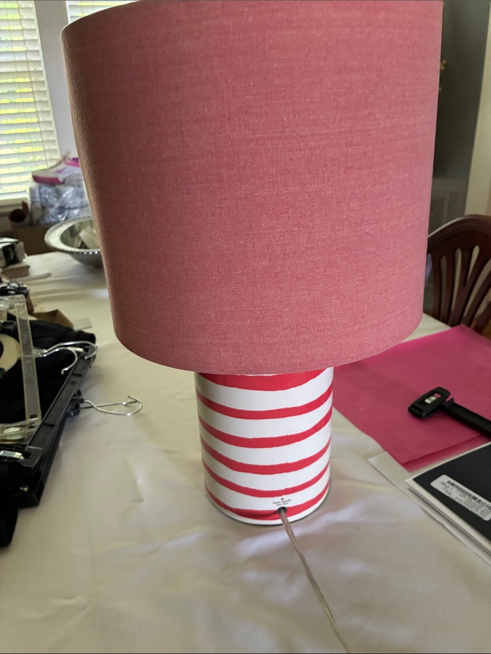 kate spade Pink Shade Lamp with Pink and White Striped Base